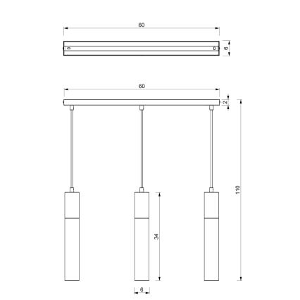 Hanglamp aan een koord CASSA 3xGU10/8W/230V wit/gouden