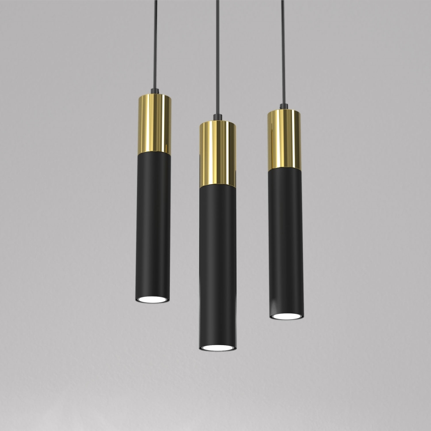 Hanglamp aan een koord CASSA 3xGU10/8W/230V zwart/gouden