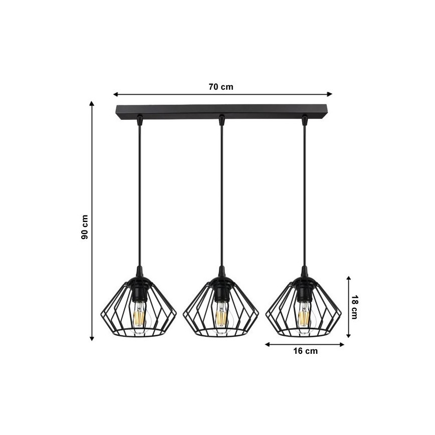 Hanglamp aan een koord CEED 3xE27/60W/230V zwart