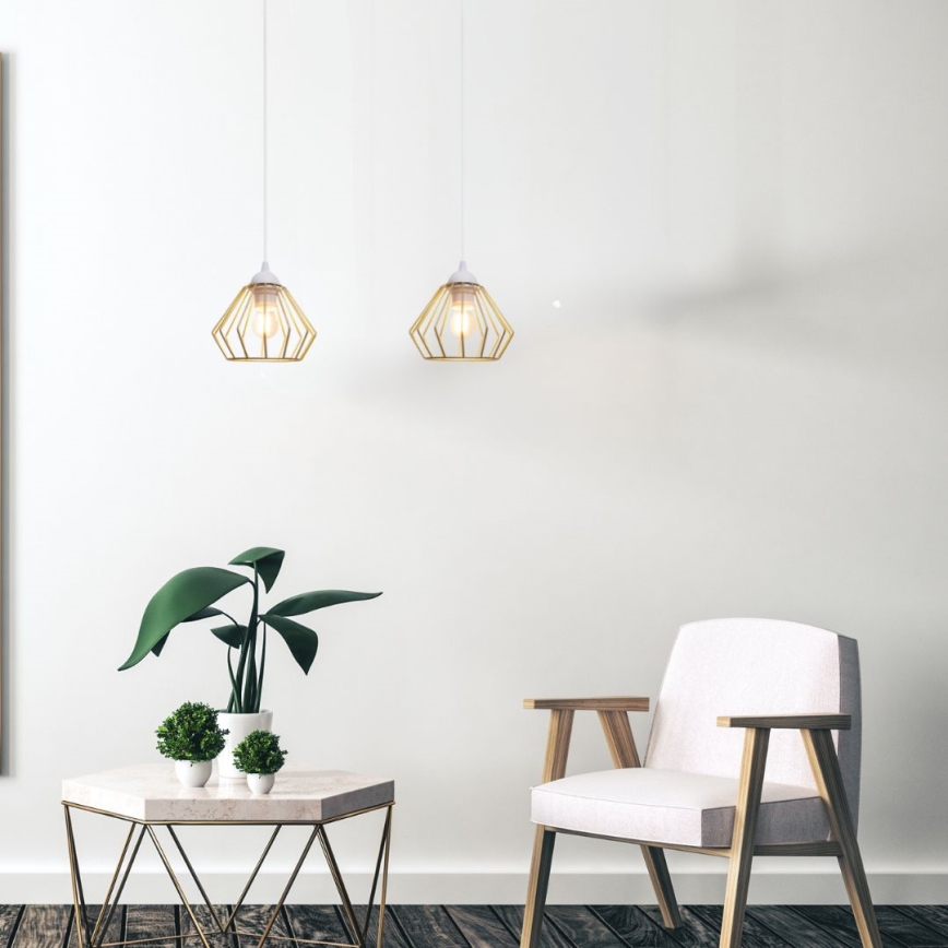 Hanglamp aan een koord CEED GOLD 2xE27/60W/230V wit/goud