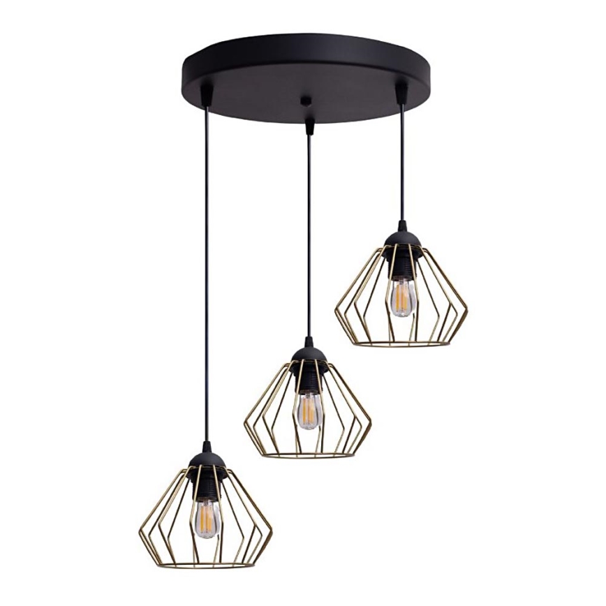 Hanglamp aan een koord CEED GOLD 3xE27/60W/230V diameter 45 cm zwart/goud