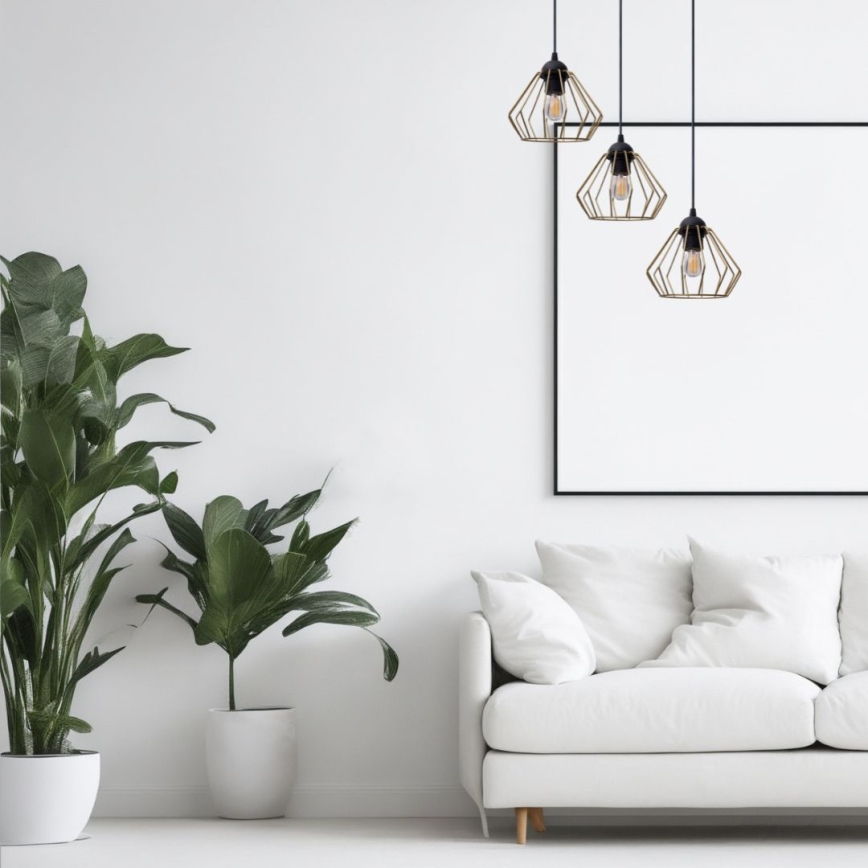 Hanglamp aan een koord CEED GOLD 3xE27/60W/230V diameter 45 cm zwart/goud