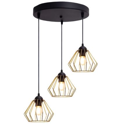 Hanglamp aan een koord CEED GOLD 3xE27/60W/230V diameter 45 cm zwart/goud