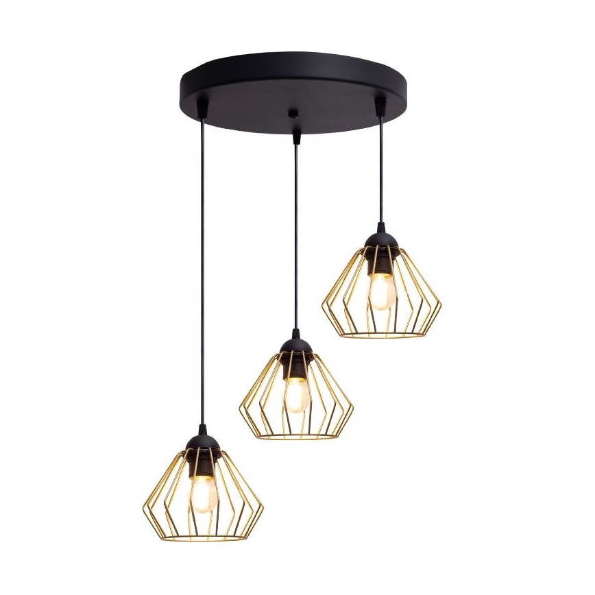 Hanglamp aan een koord CEED GOLD 3xE27/60W/230V diameter 45 cm zwart/goud