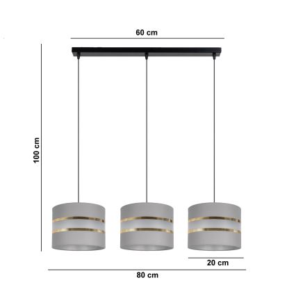 Hanglamp aan een koord CORAL 3xE27/60W/230V grijs