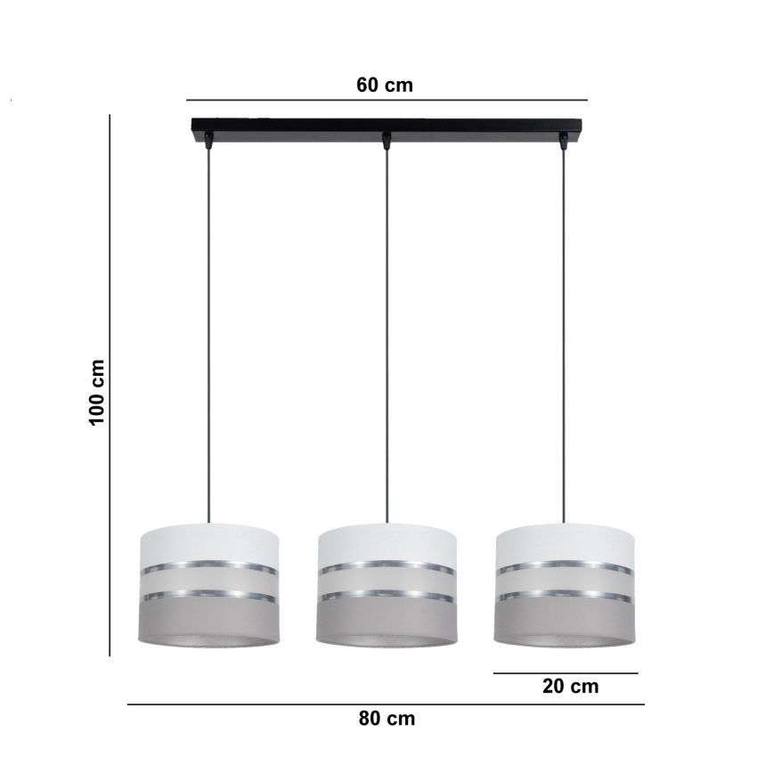 Hanglamp aan een koord CORAL 3xE27/60W/230V wit/grijs