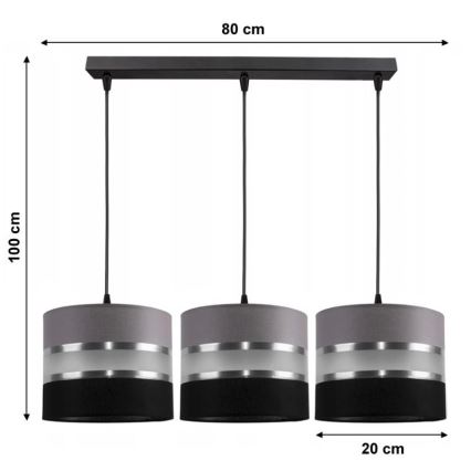 Hanglamp aan een koord CORAL 3xE27/60W/230V zwart en grijs