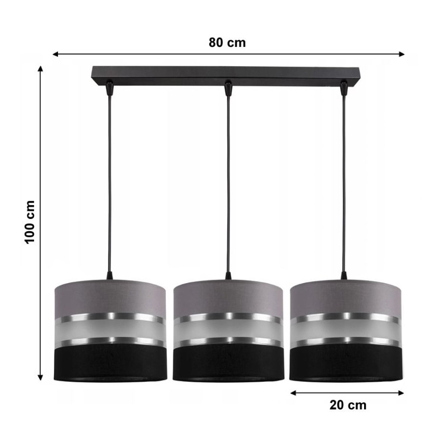 Hanglamp aan een koord CORAL 3xE27/60W/230V zwart en grijs