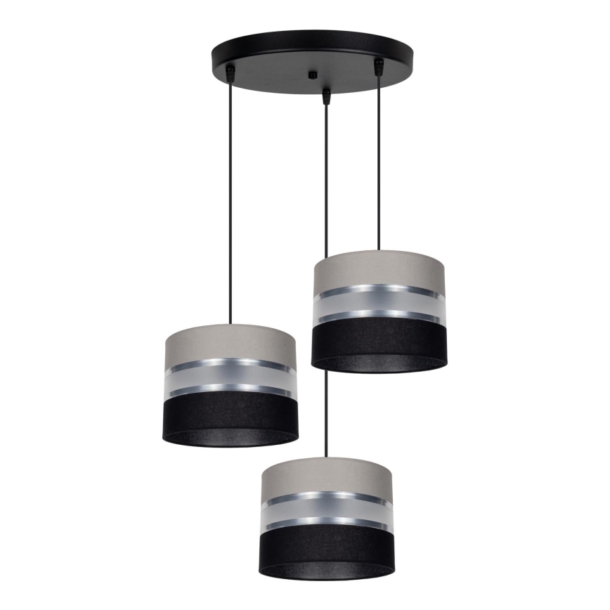 Hanglamp aan een koord CORAL 3xE27/60W/230V zwart/grijs/mat chroom diameter 45 cm