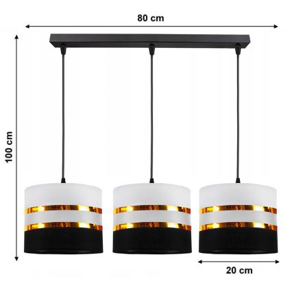 Hanglamp aan een koord CORAL 3xE27/60W/230V zwart/wit