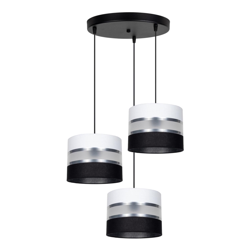 Hanglamp aan een koord CORAL 3xE27/60W/230V zwart/wit/mat chroom diameter 45 cm