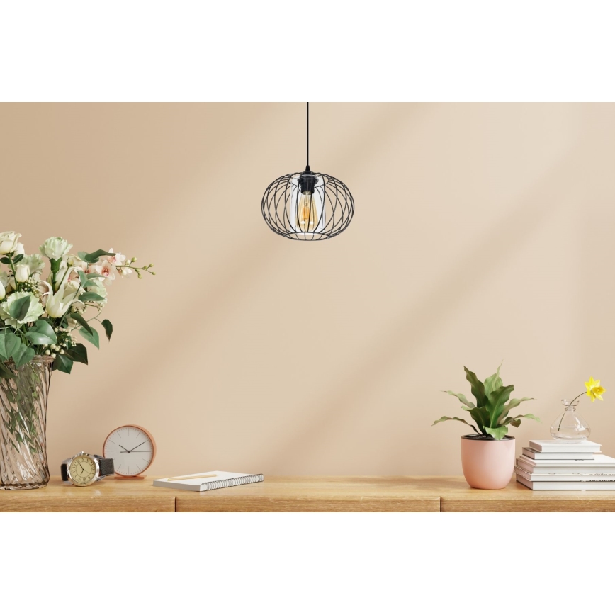 Hanglamp aan een koord CORRINI 1xE27/60W/230V diameter 25 cm zwart/doorzichtig