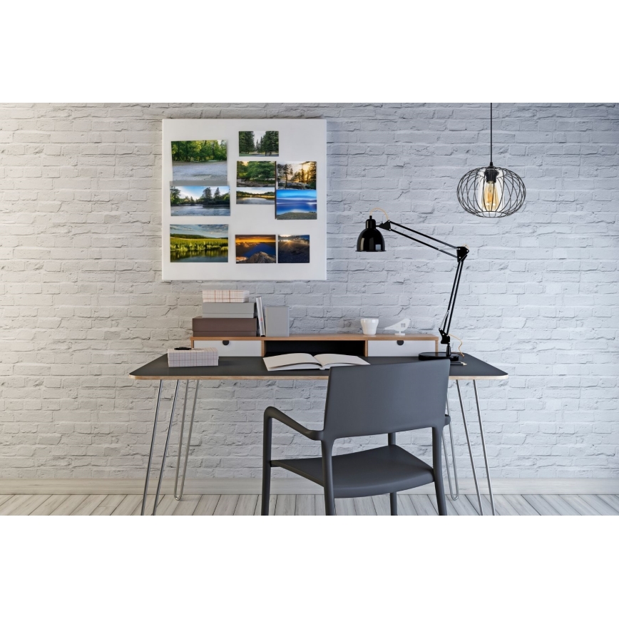 Hanglamp aan een koord CORRINI 1xE27/60W/230V diameter 25 cm zwart/doorzichtig