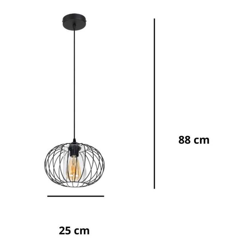 Hanglamp aan een koord CORRINI 1xE27/60W/230V diameter 25 cm zwart/doorzichtig