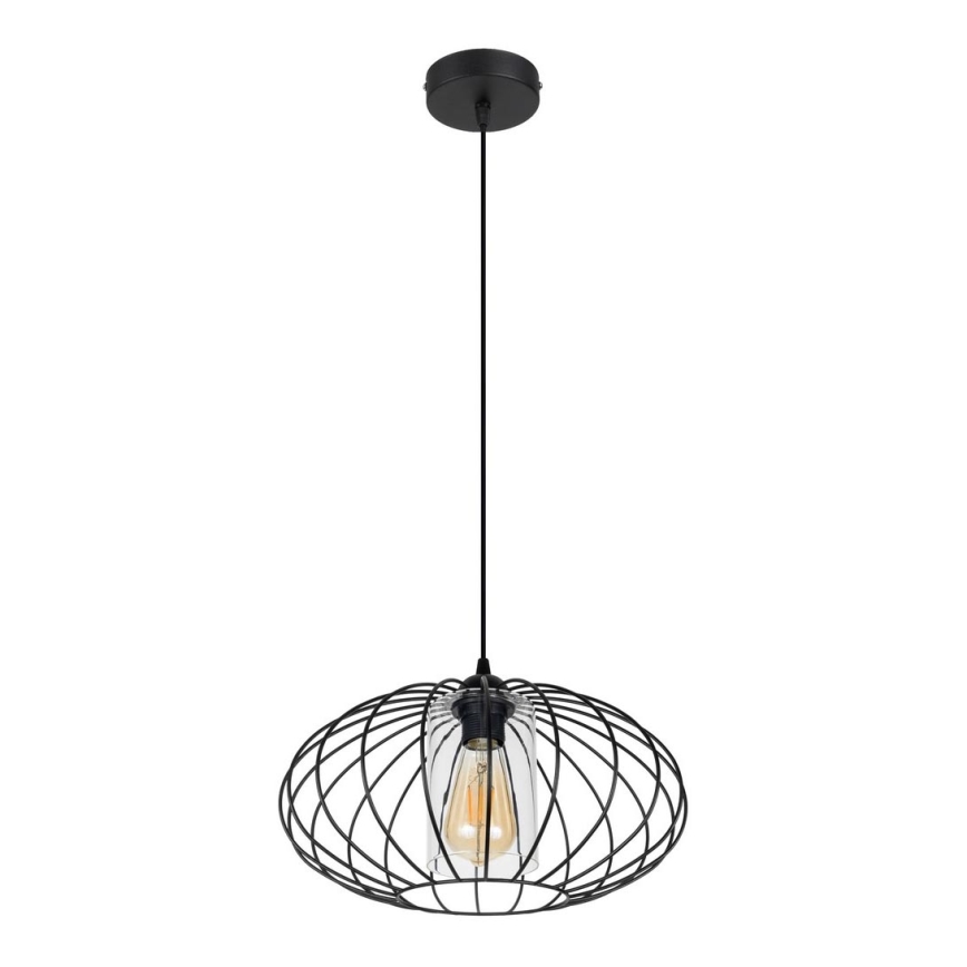 Hanglamp aan een koord CORRINI 1xE27/60W/230V diameter 34 cm zwart/doorzichtig