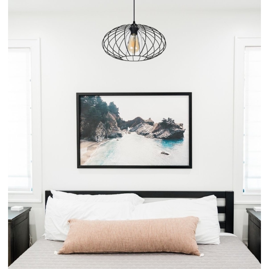 Hanglamp aan een koord CORRINI 1xE27/60W/230V diameter 34 cm zwart/doorzichtig