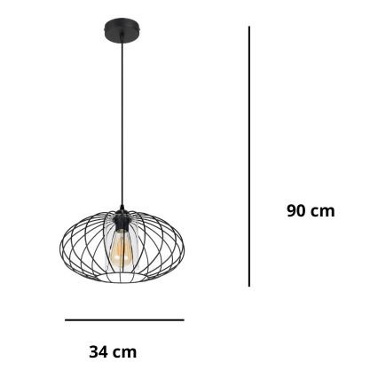 Hanglamp aan een koord CORRINI 1xE27/60W/230V diameter 34 cm zwart/doorzichtig