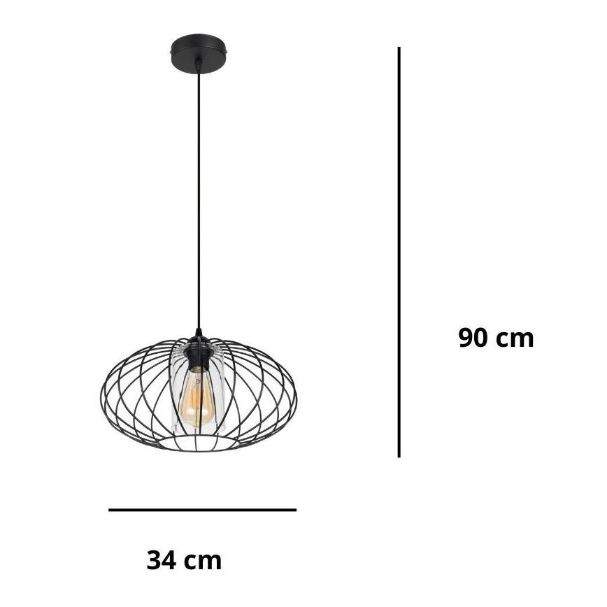 Hanglamp aan een koord CORRINI 1xE27/60W/230V diameter 34 cm zwart/doorzichtig