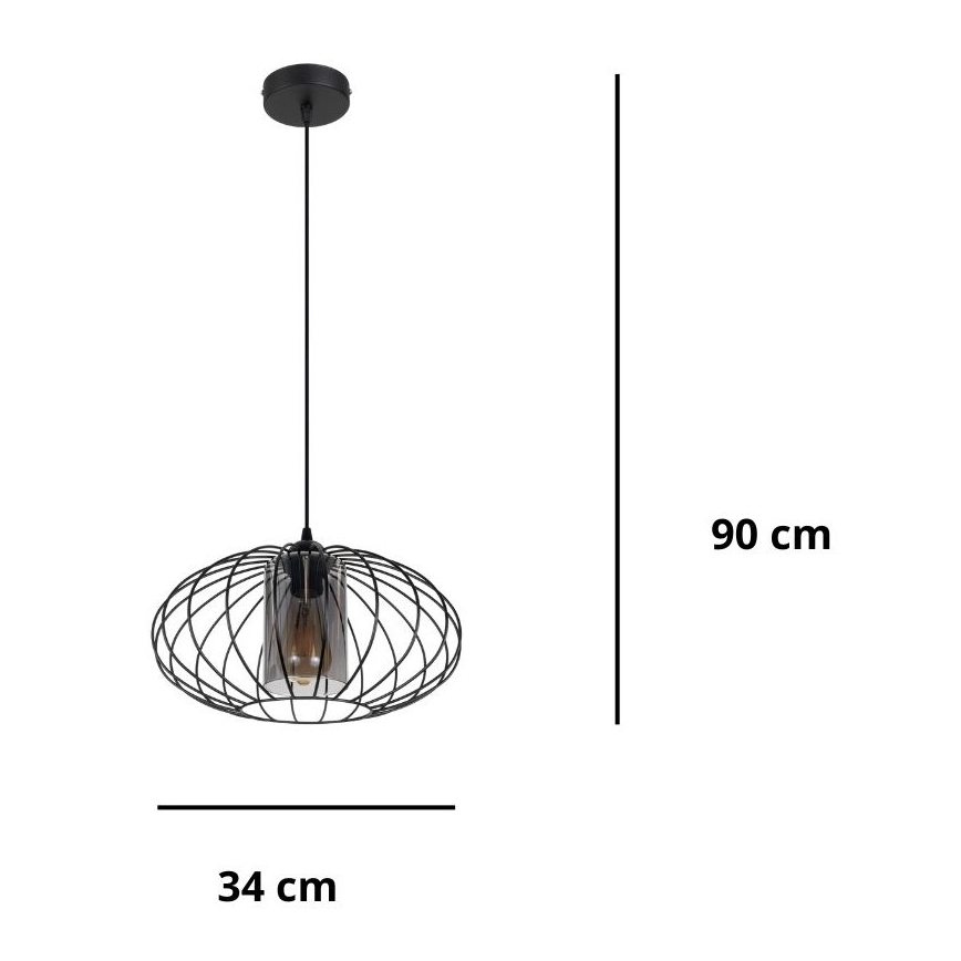 Hanglamp aan een koord CORRINI 1xE27/60W/230V diameter 34 cm zwart/grijs