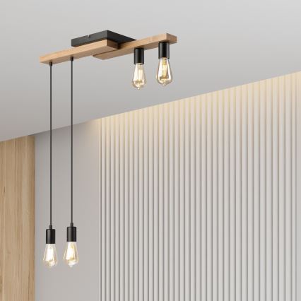 Hanglamp aan een koord CORTINA 4xE27/15W/230V zwart/eiken