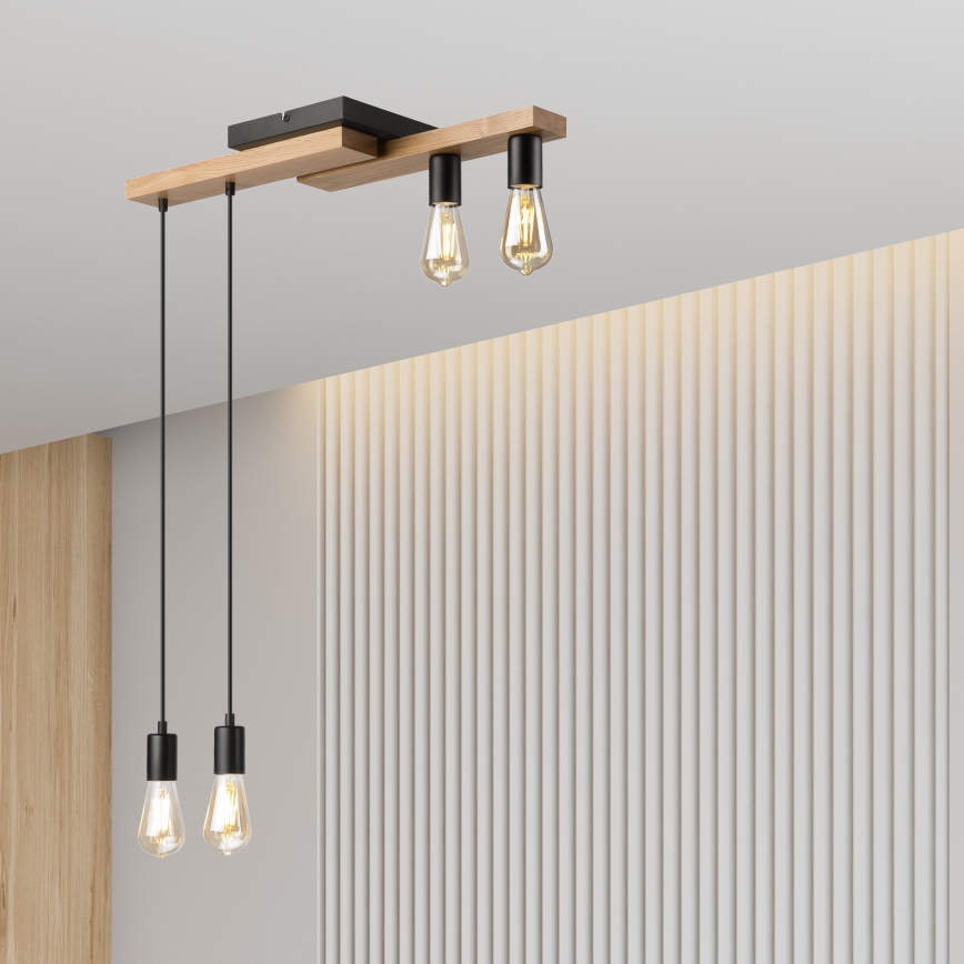 Hanglamp aan een koord CORTINA 4xE27/15W/230V zwart/eiken