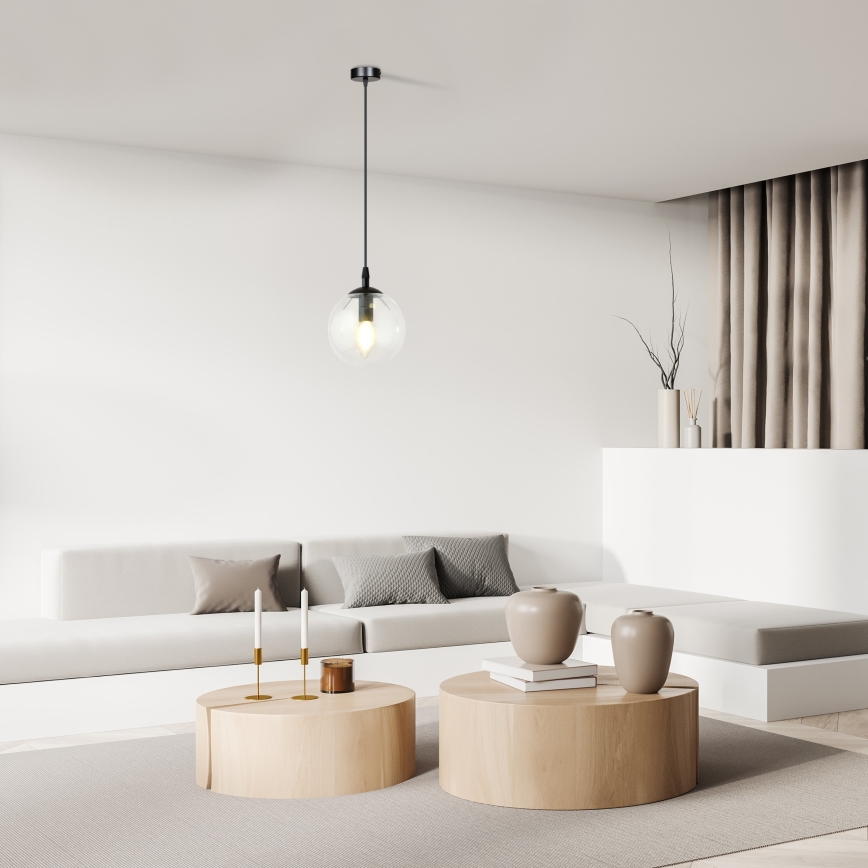 Hanglamp aan een koord COSMO 1xE14/10W/230V diameter 14 cm zwart/doorzichtig