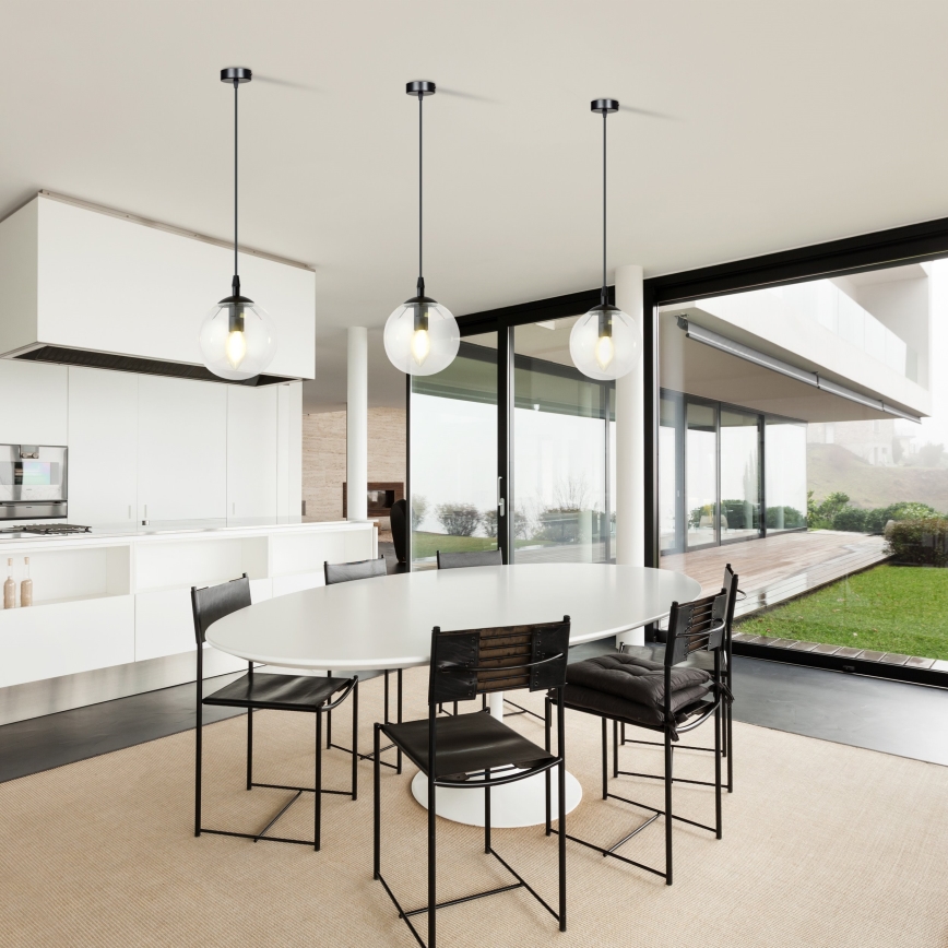 Hanglamp aan een koord COSMO 1xE14/10W/230V diameter 14 cm zwart/doorzichtig
