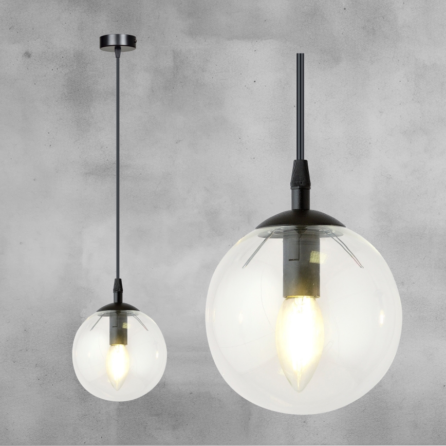 Hanglamp aan een koord COSMO 1xE14/10W/230V diameter 14 cm zwart/doorzichtig