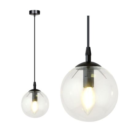 Hanglamp aan een koord COSMO 1xE14/10W/230V diameter 14 cm zwart/doorzichtig
