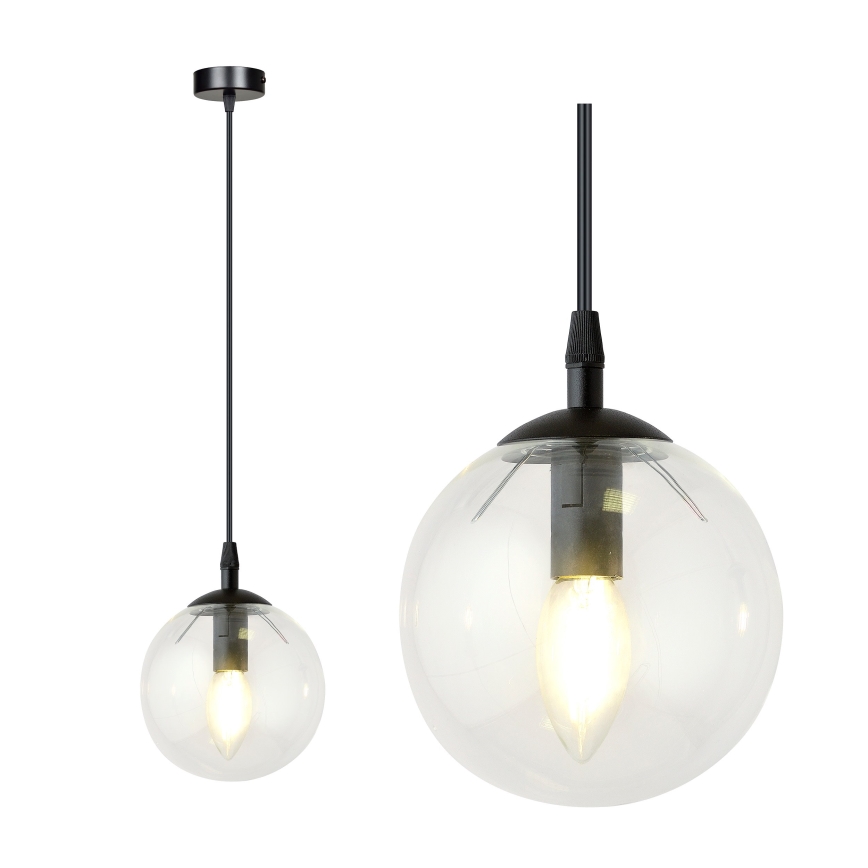 Hanglamp aan een koord COSMO 1xE14/10W/230V diameter 14 cm zwart/doorzichtig