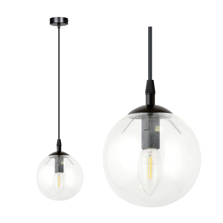 Hanglamp aan een koord COSMO 1xE14/10W/230V diameter 14 cm zwart/doorzichtig