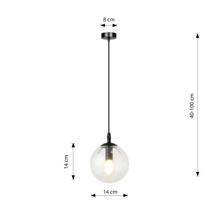 Hanglamp aan een koord COSMO 1xE14/10W/230V diameter 14 cm zwart/doorzichtig