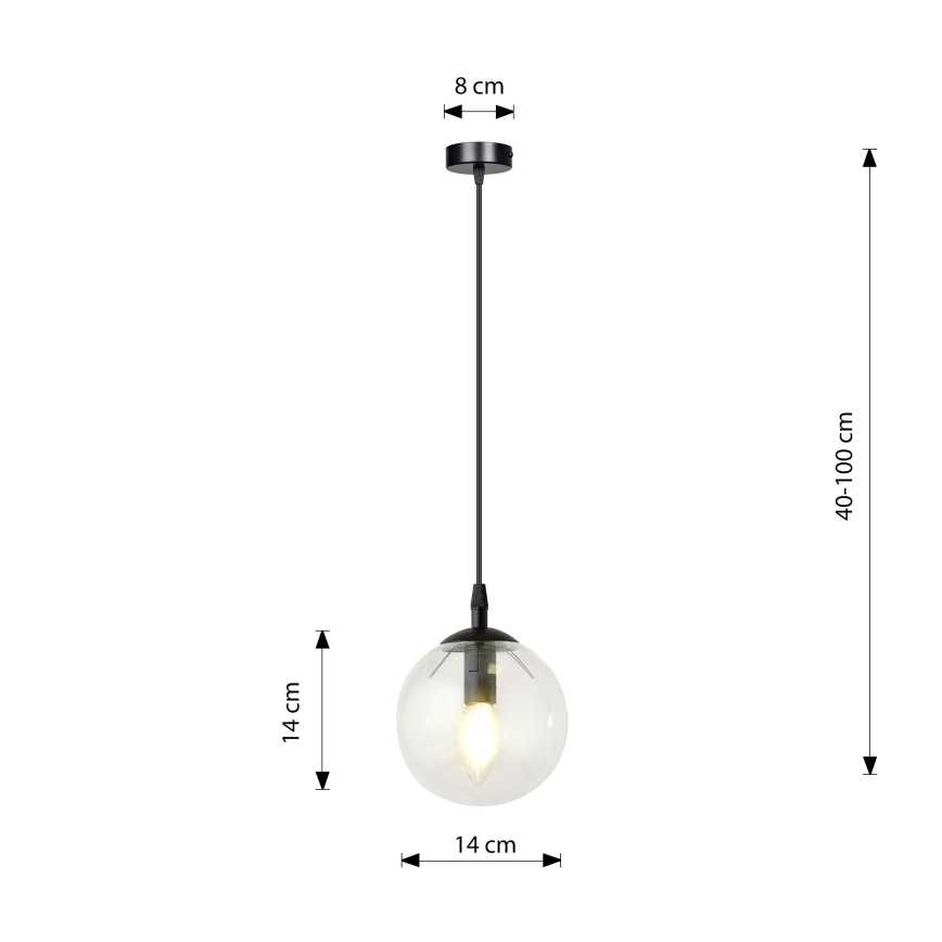Hanglamp aan een koord COSMO 1xE14/10W/230V diameter 14 cm zwart/doorzichtig