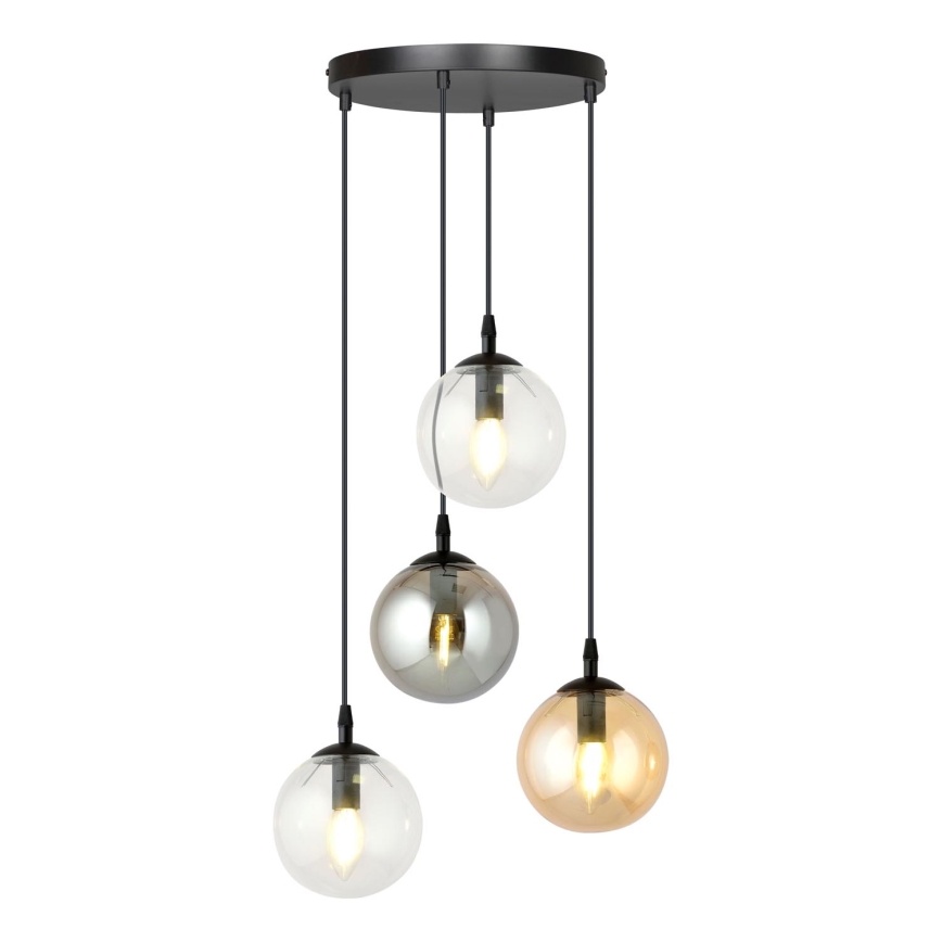 Hanglamp aan een koord COSMO 4xE14/10W/230V diameter 40 cm zwart/grijs/beige/doorzichtig