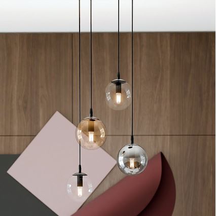 Hanglamp aan een koord COSMO 4xE14/10W/230V diameter 40 cm zwart/grijs/beige/doorzichtig