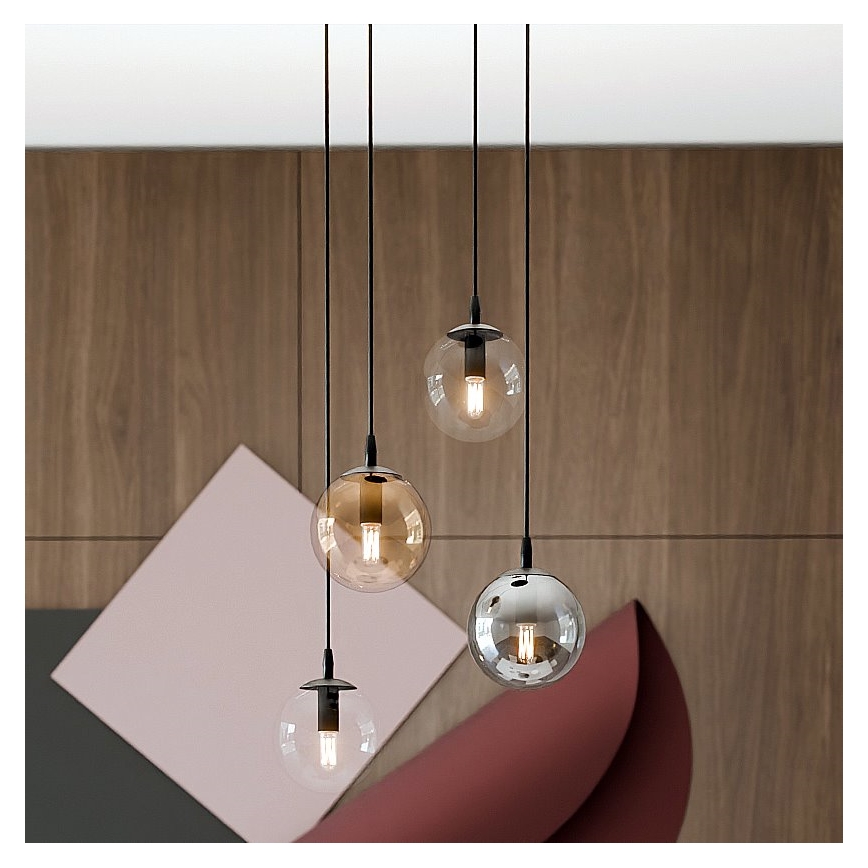 Hanglamp aan een koord COSMO 4xE14/10W/230V diameter 40 cm zwart/grijs/beige/doorzichtig