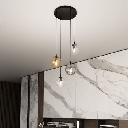 Hanglamp aan een koord COSMO 4xE14/10W/230V diameter 40 cm zwart/grijs/beige/doorzichtig
