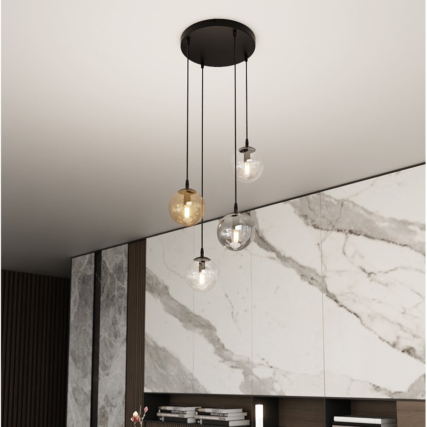 Hanglamp aan een koord COSMO 4xE14/10W/230V diameter 40 cm zwart/grijs/beige/doorzichtig