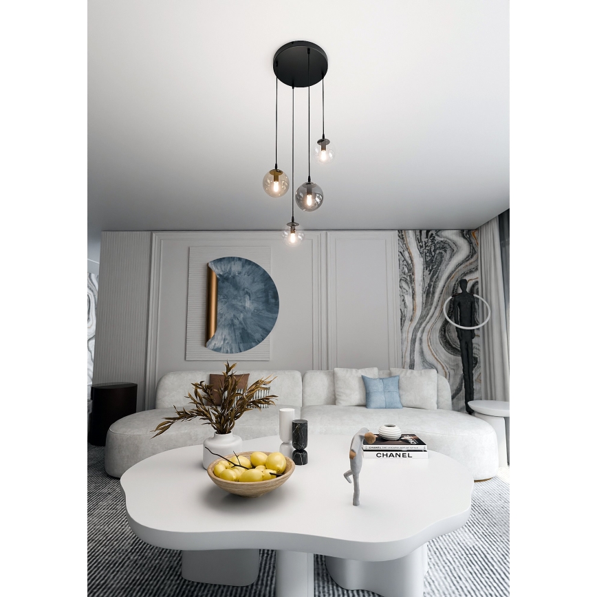 Hanglamp aan een koord COSMO 4xE14/10W/230V diameter 40 cm zwart/grijs/beige/doorzichtig