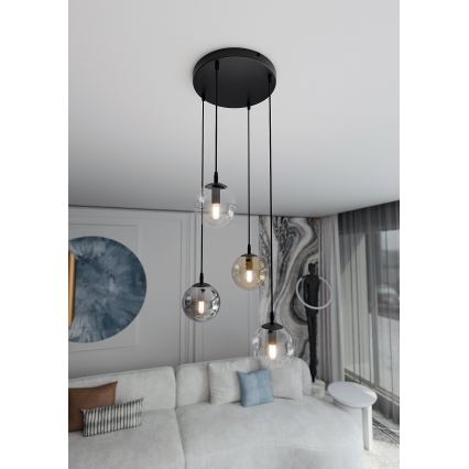 Hanglamp aan een koord COSMO 4xE14/10W/230V diameter 40 cm zwart/grijs/beige/doorzichtig