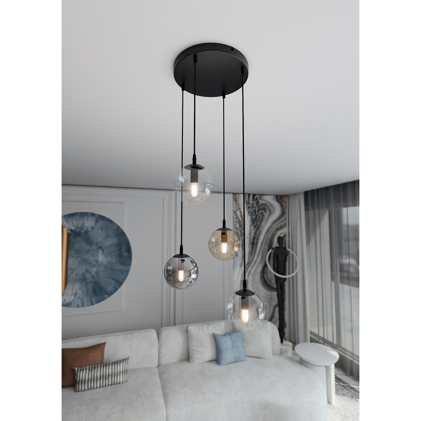 Hanglamp aan een koord COSMO 4xE14/10W/230V diameter 40 cm zwart/grijs/beige/doorzichtig