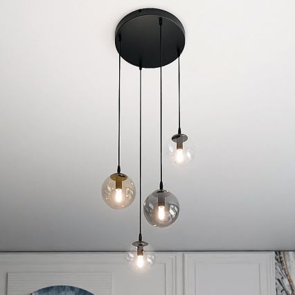 Hanglamp aan een koord COSMO 4xE14/10W/230V diameter 40 cm zwart/grijs/beige/doorzichtig