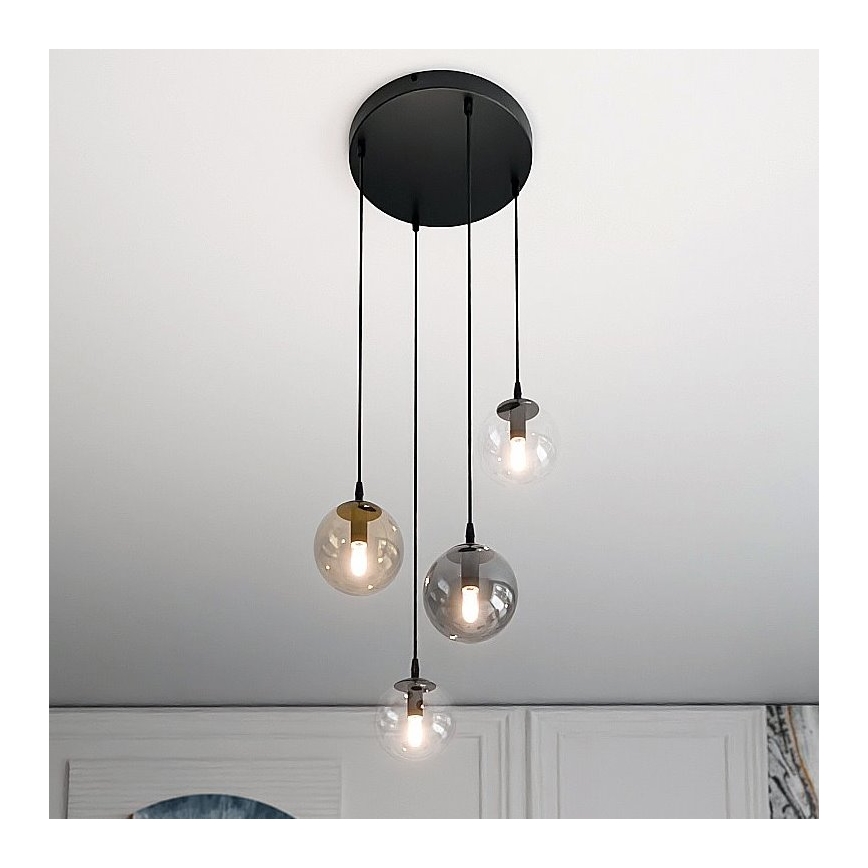Hanglamp aan een koord COSMO 4xE14/10W/230V diameter 40 cm zwart/grijs/beige/doorzichtig
