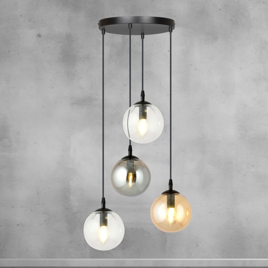 Hanglamp aan een koord COSMO 4xE14/10W/230V diameter 40 cm zwart/grijs/beige/doorzichtig