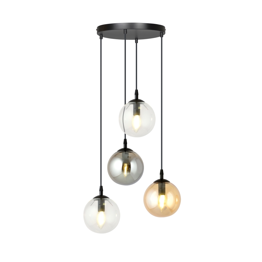 Hanglamp aan een koord COSMO 4xE14/10W/230V diameter 40 cm zwart/grijs/beige/doorzichtig