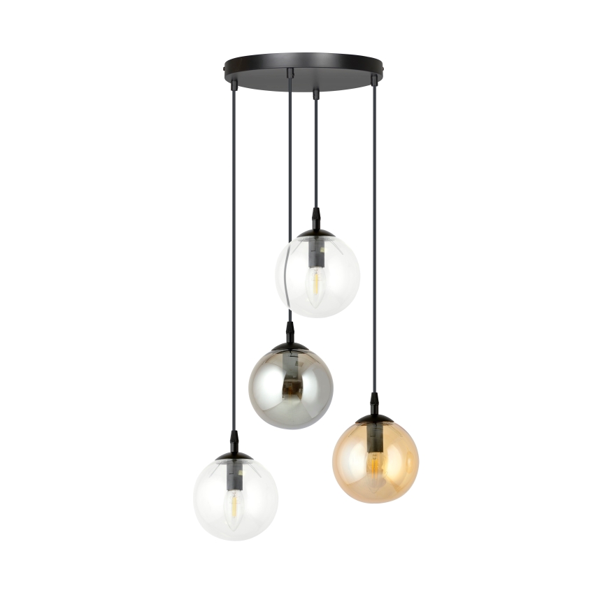 Hanglamp aan een koord COSMO 4xE14/10W/230V diameter 40 cm zwart/grijs/beige/doorzichtig