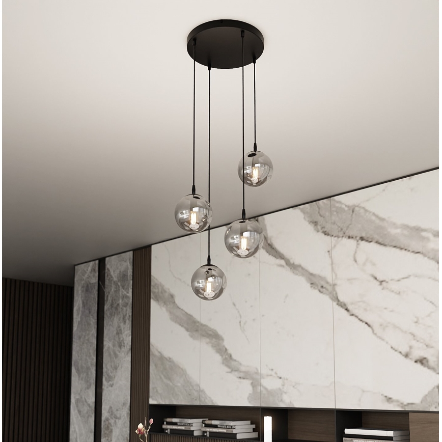 Hanglamp aan een koord COSMO 4xE14/10W/230V diameter 40 cm zwart/grijs