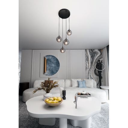 Hanglamp aan een koord COSMO 4xE14/10W/230V diameter 40 cm zwart/grijs