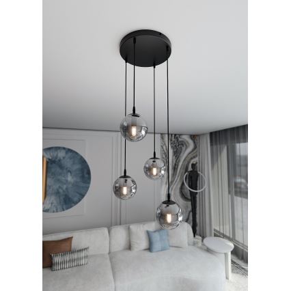 Hanglamp aan een koord COSMO 4xE14/10W/230V diameter 40 cm zwart/grijs