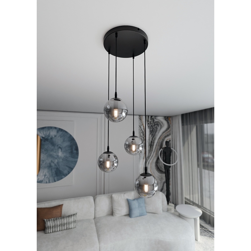 Hanglamp aan een koord COSMO 4xE14/10W/230V diameter 40 cm zwart/grijs